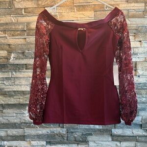 VENUS Burgundy Lace Sleeve Blouse